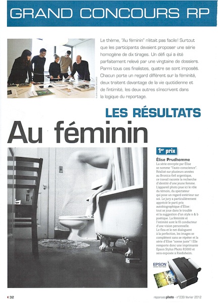 Au féminin - Grand Prix RP - Epson - Riedisheim, Réponses Photo, février 2012, n°293, p. 32 et p. 33.