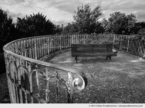Park bench and balustrade at the belvedere of the Jardin des Bagatelles, Paris, France, 2012 by Elise Prudhomme