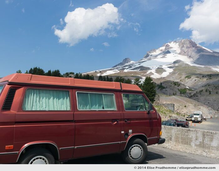 Road tripping in a Volkswagen Westfalia, Mount Hood, Oregon, USA. 2014 (series Wild Wild West) by Elise Prudhomme.