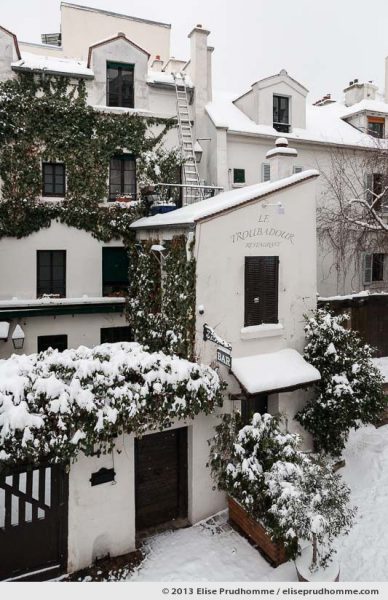 Snowing at Le Troubadour Restaurant and Montmartre vicinity, Paris, France, 2013 by Elise Prudhomme