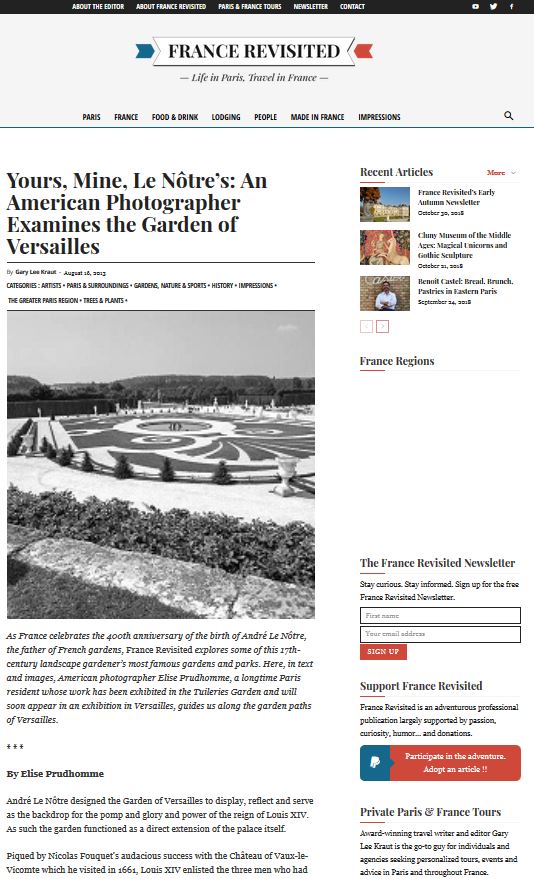 Screen shot of the article Yours, Mine, Le Nôtres, written by Elise Prudhomme and published in France Revisited.