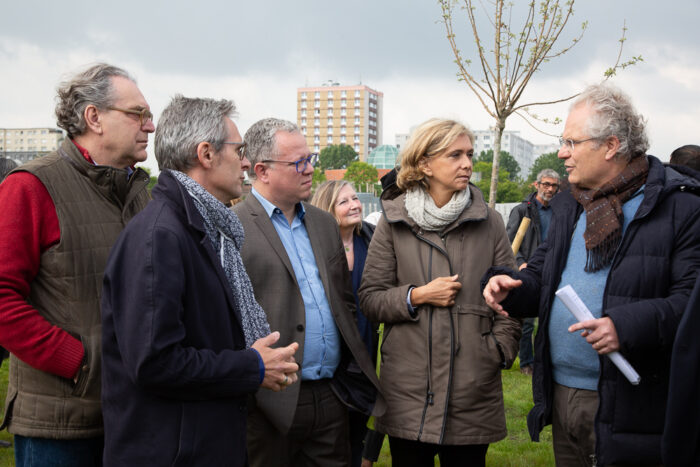 IDF Regional President Valérie Pécresse visits the Open Farm of Saint-Denis guided by Xavier and Dominique Laureau alongside Mayor Laurent Russier and Departmental Council President Stéphane Troussel at the official inauguration on May 11, 2019.