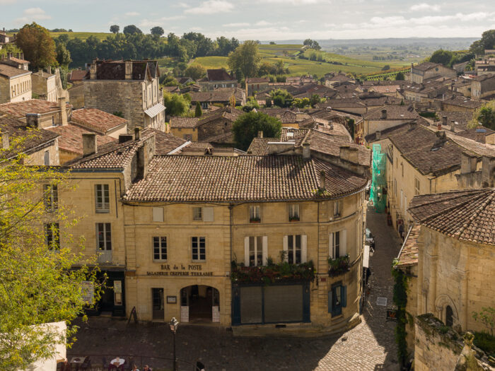 View looking out over Saint-Emilion and beyond, Bordeaux region, Department of the Gironde, France.