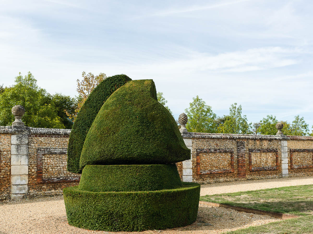 The Horse topiary in the shape of chessmen, Chateau du Champ de Bataille, France