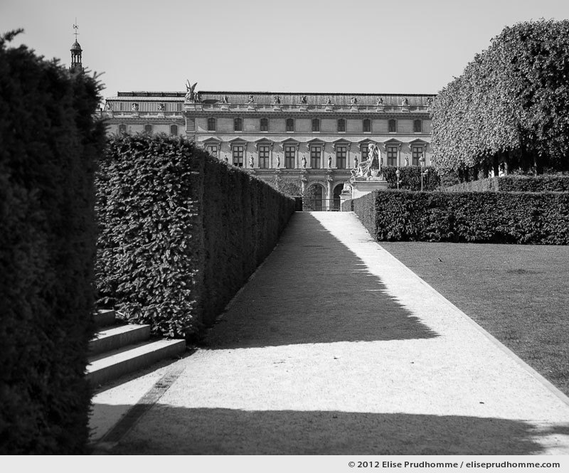 La sortie or The Exit, Tuileries Garden, Paris, France, 2012 (part of the series Yours, Mine, Le Nôtre's) by Elise Prudhomme.