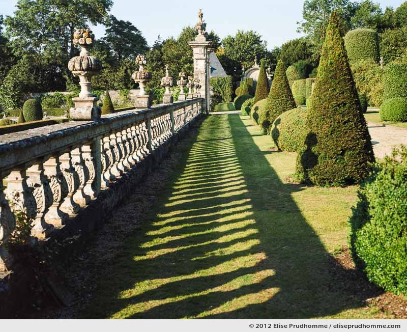 Stonework balustrade detail on the third terrace, Brecy Castle Gardens, Saint Gabriel Brécy, France, 2012 (series Notable Gardens of France) by Elise Prudhomme.