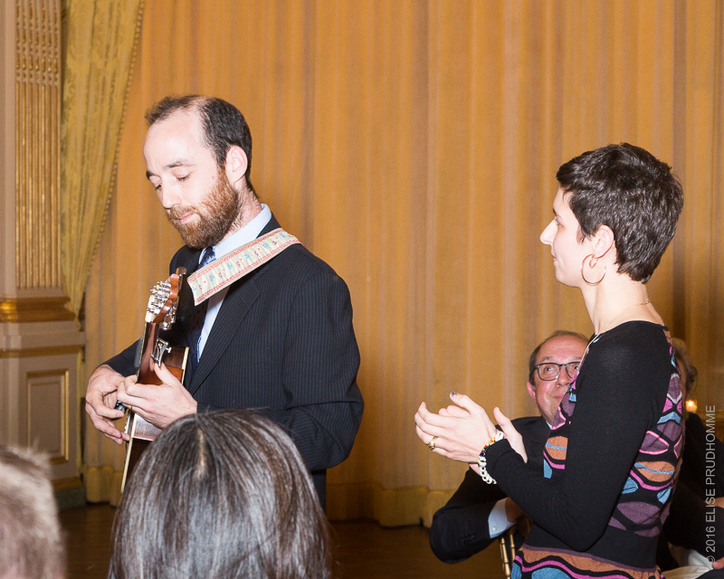 Music and a song during the wedding reception at the Cercle de l'Union Interalliée, Paris, France.