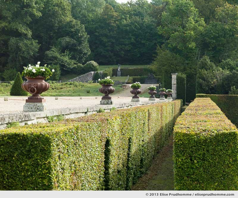 Hedge and vase detail of the Parterre de la Couronne, Vaux-le-Vicomte Castle and Garden, Maincy, France. 2013 (series Yours, Mine, Le Nôtre's) by Elise Prudhomme.