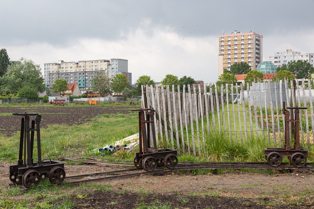 A trolley system for bringing vegetables from the fields to the farm at the Open Farm of Saint-Denis.