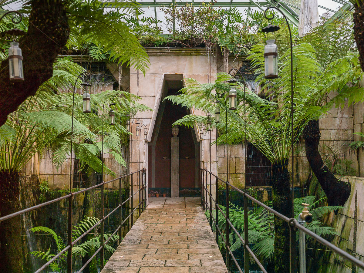 Tropical greenhouse entrance, Château du Champ de Bataille, Normandy, France