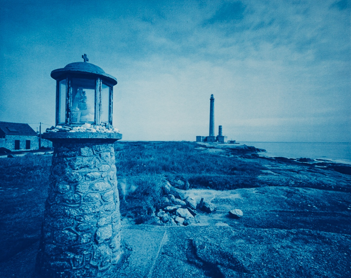 Notre-Dame-du-Grand-Retour, Gatteville-le-Phare, France. This cyanotype print is part of the series Ferric, a large format analog photography study printed with iron-based alternative photography processes.