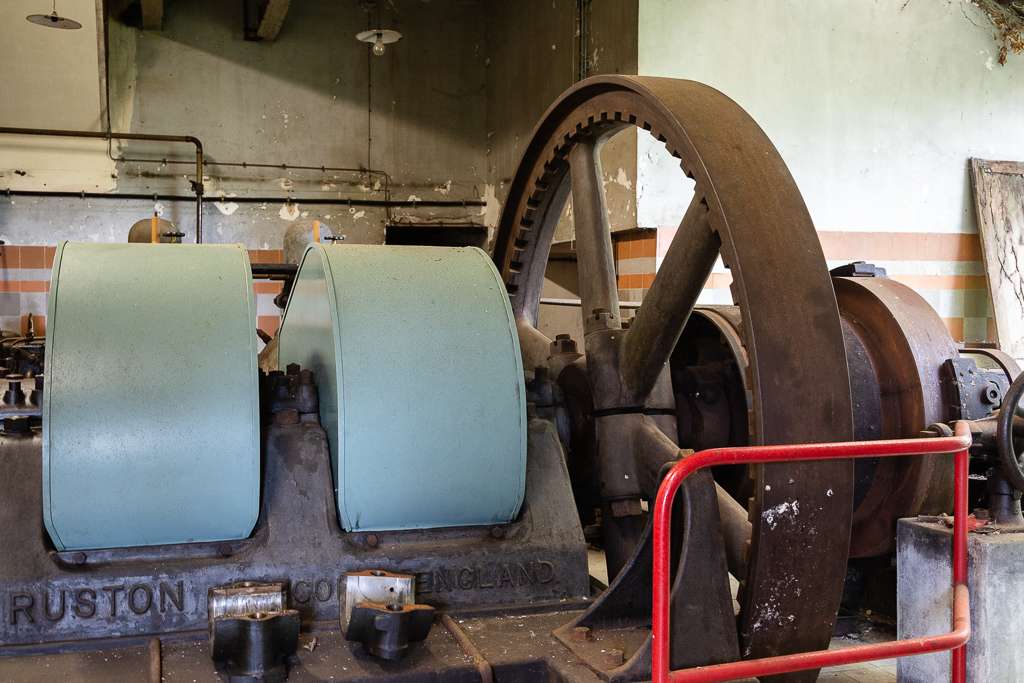 Detail of the motor fabricated by Ruston & Hornsby, UK at Saint Gabriel Mill. Restoration of the Saint-Gabriel Flour Mill, Saint-Gabriel-Brecy, France.