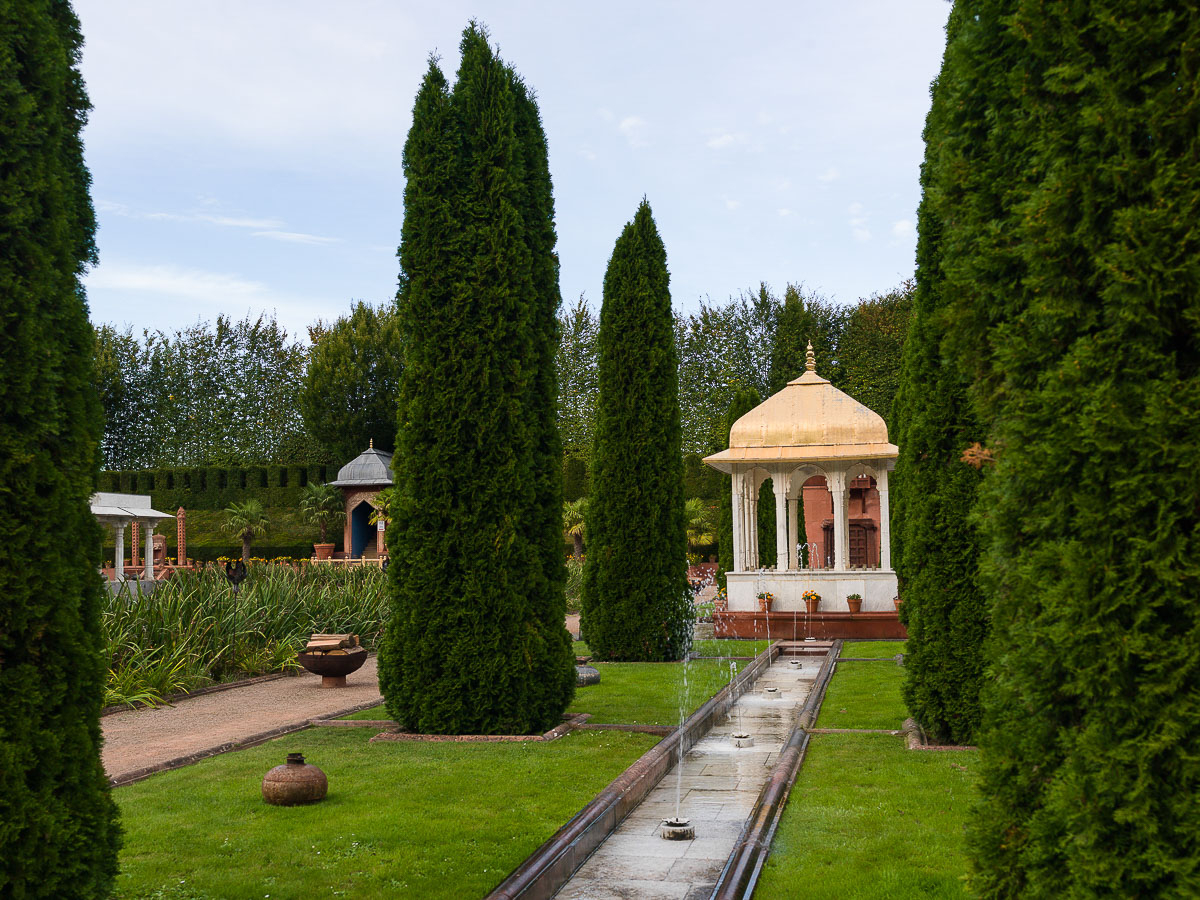 Fountains and temples inside the Palace of Dreams, Chateau du Champ de Bataille, France