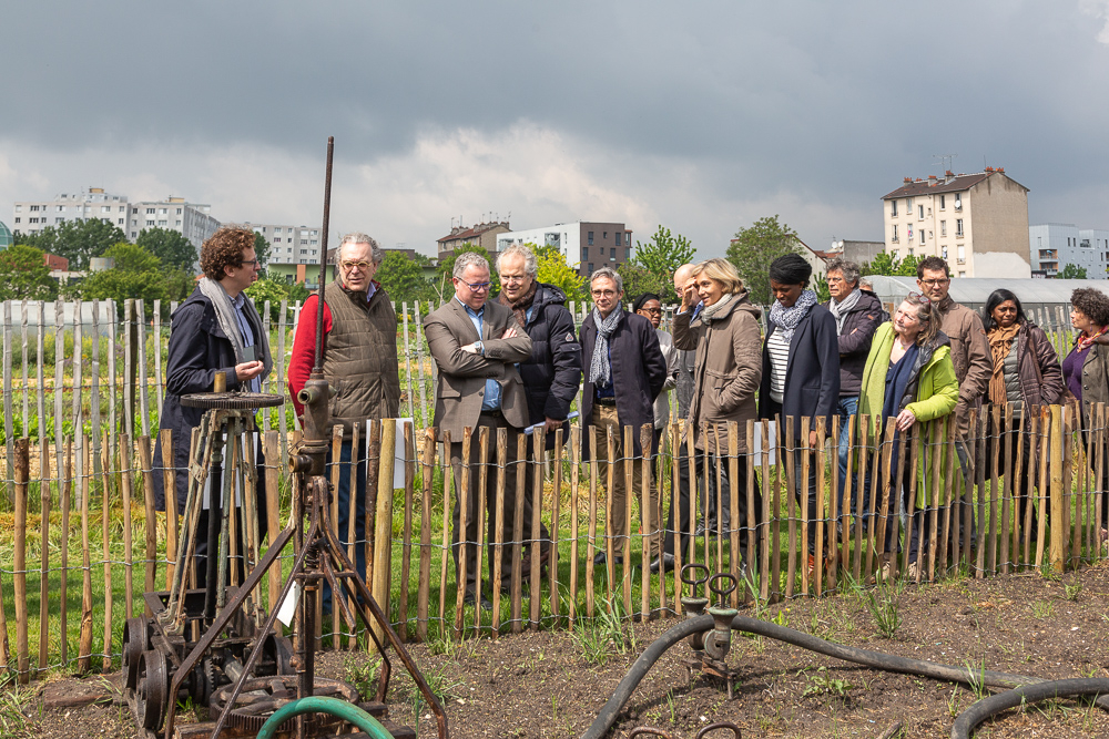 IDF Regional President Valérie Pécresse visits the Open Farm of Saint-Denis with Mayor Laurent Russier and Departmental Council President Stéphane Troussel at the official inauguration on May 11, 2019.