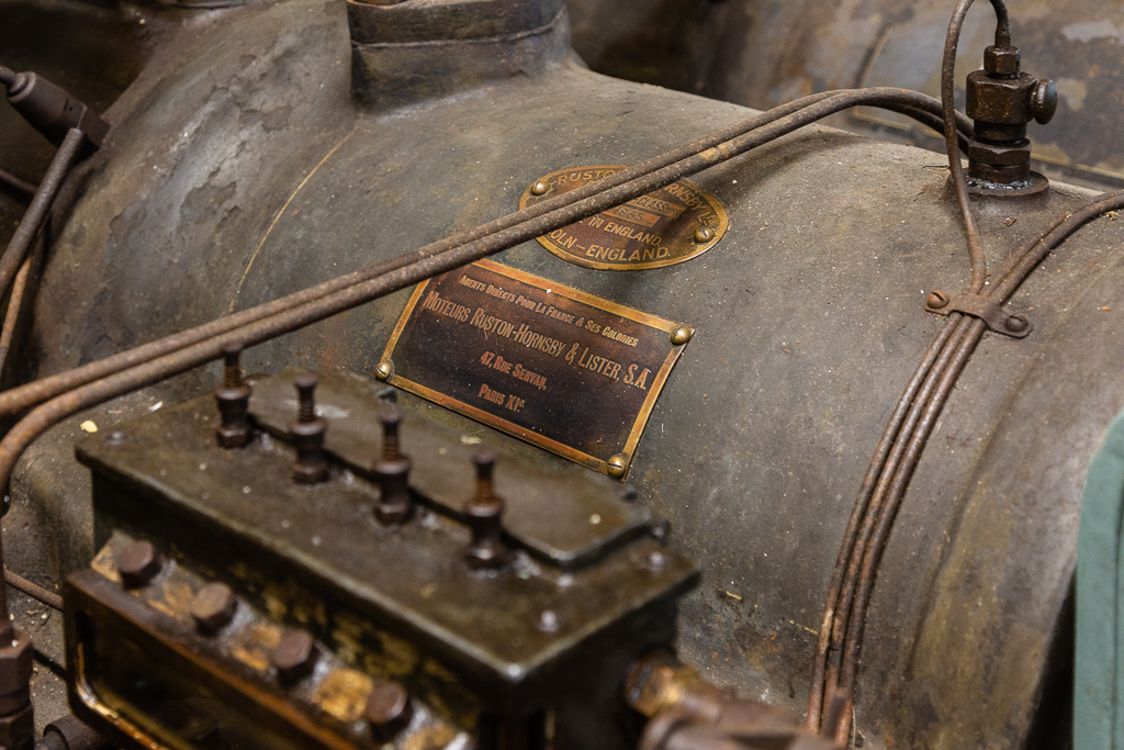 Detail of the motor fabricated by Ruston & Hornsby, UK at the Saint Gabriel Flour Mill. Restoration of the Saint-Gabriel Flour Mill, Saint-Gabriel-Brecy, France.
